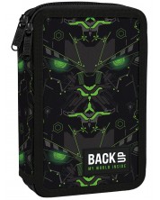 Κασετίνα με σχολικά είδη Back Up DW - Monster Green,  2 φερμουάρ