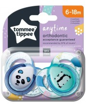 Ορθοδοντικές πιπίλες Tommee Tippee - Anytime, 6-18 μηνών, 2 τεμάχια, Dark Blue Pandas