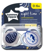 Tommee Tippee Ορθοδοντικές πιπίλες NIGHT TIME 0-6 μηνών, 2 τεμ./συσκευασία,Ιππόκαμπος -1