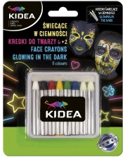 Κηρομπογιές για πρόσωπο  Kidea - 6 χρώματα + 2 που  φωτίζουν στο σκοτάδι -1