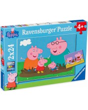 Παζλ Ravensburger από 2 x 24 κομμάτια - Η Πέπα Γουρουνάκι και η ευτυχισμένη οικογένεια