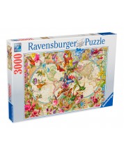 Παζλ Ravensburger 3000 κομμάτια - Παγκόσμιος Χάρτης Χλωρίδας και Πανίδας -1
