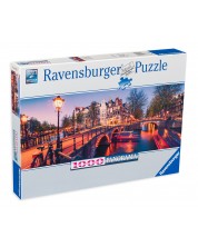 Πανοραμικό παζλ Ravensburger από 1000 κομμάτια - Βράδυ στο Άμστερνταμ