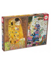 Παζλ Educa 2 x 1000 κομμάτια - Το φιλί και Οι παρθένοι του Gustav Klimt -1