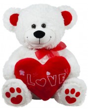 Λούτρινο παιχνίδι Amek Toys - Λευκή αρκούδα με κόκκινη καρδιά, 45 cm