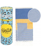 Πετσέτα θαλάσσης σε κουτί Hello Towels - Palermo, 100 х 180 cm,100% βαμβάκι, μπλε-κίτρινο