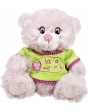 Λούτρινο παιχνίδι Amek Toys - Ροζ αρκουδάκι με μπλουζάκι, 23 εκ