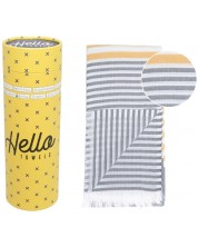 Πετσέτα θαλάσσης σε κουτί Hello Towels - Bali, 100 х 180 cm, 100% βαμβάκι, γκρι-κίτρινο