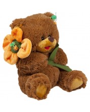 Λούτρινο παιχνίδι Amek Toys - Αρκούδα με λουλούδι και καφέ ρύγχος, 28 εκ