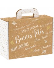 Κουτί δώρου  Giftpack - Bonnes Fêtes, κραφτ και λευκό, 25 cm -1