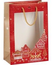 Σακούλα δώρου Giftpack - Bonnes Fêtes, 20 x 10 x 29 cm, κόκκινο με χρυσή σφράγιση, με PVC παράθυρο -1