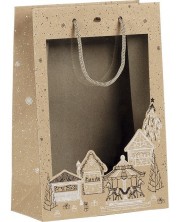 Σακούλα δώρου Giftpack - Bonnes Fêtes, 20 x 10 x 29 cm, κραφτ, άσπρο και μαύρο με PVC παράθυρο -1