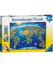 Παζλ Ravensburger 200 XXL κομμάτια - Παγκόσμιος Χάρτης με Αξιοθέατα