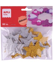 Αυτοκόλλητα αστέρια Apli Kids - 50 κομμάτια, ασήμι και χρυσό