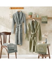Οικογενειακό σετ μπουρνούζια και πετσέτες TAC - Lordly Pamuk, 6 τεμάχια, πράσινο/γκρι