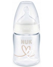 Μπιμπερό   με θηλή σιλικόνης Nuk First Choice - Έλεγχος θερμοκρασίας, PP, 150 ml, Καρδιές -1