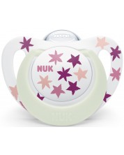 Πιπίλα σιλικόνης Nuk - Star Night, 6-18 μηνών, ροζ αστέρια -1