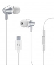 Ακουστικά με μικρόφωνο Cellularline - AQL Spiral Type-C, άσπρα -1
