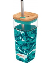 Γυάλινο κύπελλο με καλαμάκι Quokka Liquid Cube - Water Flowers, 540 ml -1