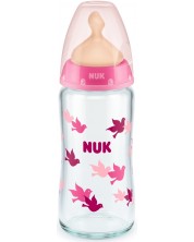 Γυάλινο μπιμπερό Nuk - First Choice, TC, 240 ml, ροζ -1