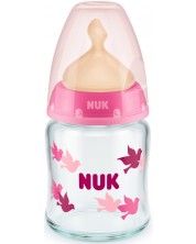 Γυάλινο μπιμπερό με θηλή από καουτσούκ Nuk - First Choice, TC, 120 ml, ροζ -1