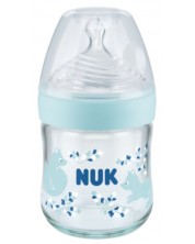 Γυάλινο μπιμπερό NUK Nature Sense - Temperature control, Softer, 120 ml,μπλε -1