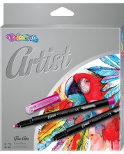 Μαρκαδόρος ψιλής γραφής Colorino Artist - 12 χρώματα, σε κουτί -1