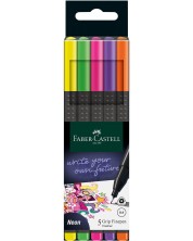 Μαρκαδόρος ψιλής γραφής Faber-Castell Grip - 0.4 mm, νέον, 5 χρώματα