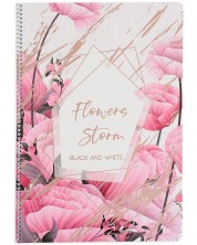 Τετράδιο με σπιράλ  Black&White Flowers Storm - A4, 105 φύλλα, ποικιλία -1
