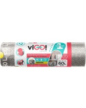 Σακούλες σκουπιδιών με κορδόνια viGO! - Premium #1, 60 l, 10 τεμάχια, ασημί -1