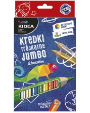 Τριγωνικά χρωματιστά μολύβια Kidea Jumbo - 12 χρώματα + χρυσό και ασήμι