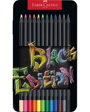 Χρωματιστά μολύβια Faber-Castell Black Edition - 12 χρώματα, μεταλλικό κουτί