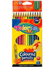 Χρωματιστά μολύβια Colorino Kids - τριγωνικά, με ξύστρα, 12 χρώματα -1