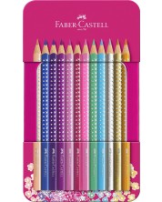 Χρωματιστά μολύβια Faber-Castell Sparkle - 12 χρώματα, μεταλλικό κουτί