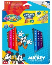 Χρωματιστά μολύβια Colorino Disney Jumbo - Mickey and Friends,12 + 1 χρώματα και ξύστρα