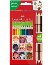 Χρωματιστά μολύβια  Faber-Castell - Triangular, 12 χρώματα και 3 αποχρώσεις σώματος