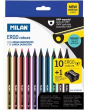 Χρωματιστά μολύβια Milan Ergo - 3.5 mm, 10 χρώματα + ξύστρα