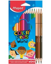 Χρωματιστά μολύβια Maped Color Peps - 12 χρώματα, με 3 μολύβια με δύο μύτες