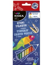 Χρωματιστά μολύβια Kidea - τριγωνικά, 12 χρώματα + χρυσό και ασημί