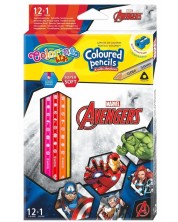 Χρωματιστά μολύβια Colorino - Marvel Avengers, 12 + 1 χρώματα και ξύστρα