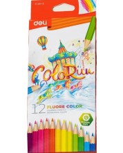 Χρωματιστά μολύβια Deli Colorun - EC128-12, 12 χρώματα, φθορίζον