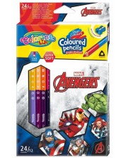 Χρωματιστά μολύβια με διπλό άκρο Colorino - Marvel Avengers, 12 χρώματα και ξύστρα -1