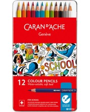 Χρωματιστά μολύβια ακουαρέλας Caran d'Ache School - 12 χρώματα, μεταλλική θήκη -1