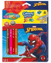 Χρωματιστά μολύβια Colorino - Marvel Spider-Man Jumbo, 12 + 1 χρώματα και ξύστρα