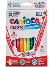 Χρωματιστοί μαρκαδόροι Carioca - Birello, 12 χρώματα, διπλής μύτης