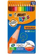 Έγχρωμα μολύβια BIC Kids - Evolution, 12 χρώματα, μεταλλικό κουτί -1