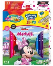Χρωματιστά μολύβια Colorino Disney - Junior Minnie Jumbo, 12 + 1 χρώματα και ξύστρα