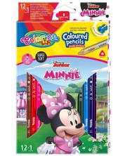 Χρωματιστά μολύβια Colorino Disney - Junior Minnie, 12 + 1 χρώματα και ξύστρα