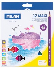 Χρωματιστά μολύβια Milan - Maxi, 12 μολύβια και ξύστρα -1