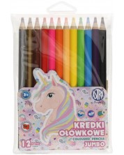 Χρωματιστά μολύβια Astra Jumbo - Unicorn, στρογγυλά, 12 χρώματα + ξύστρα -1